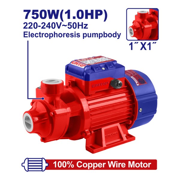 Bomba Periférica Agua Emtop Ewppv07501 1hp 750 W - Imagen 2