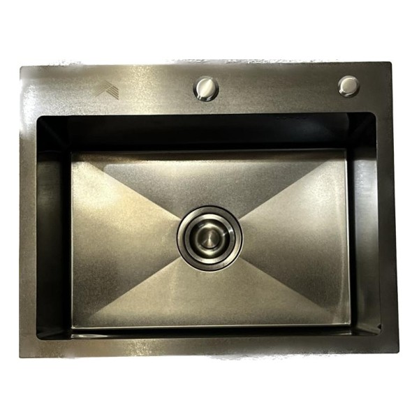 Pileta Simple Cuadrada Cocina Negra Grafito Acero C/griferia - Imagen 3