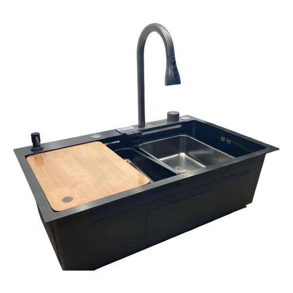 Pileta Digital Cocina Bacha Acero Inoxidable Negro Completa