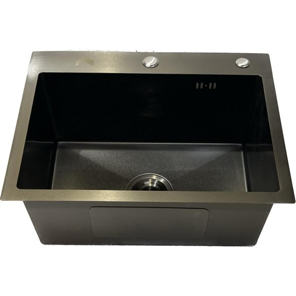 Pileta Simple Cocina Inox. Negra C/grifería Digital Dorada - Imagen 5