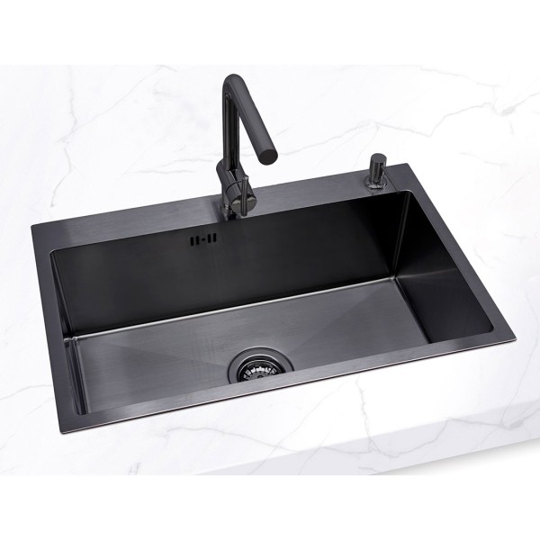 Pileta Simple Cuadrada Cocina Negra Grafito Acero Inox - Imagen 9
