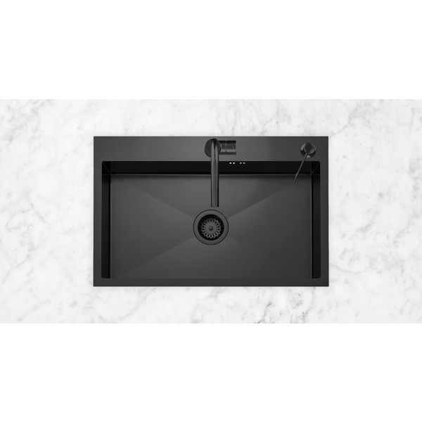 Pileta Simple Cuadrada Cocina Negra Grafito Acero Inox - Imagen 4