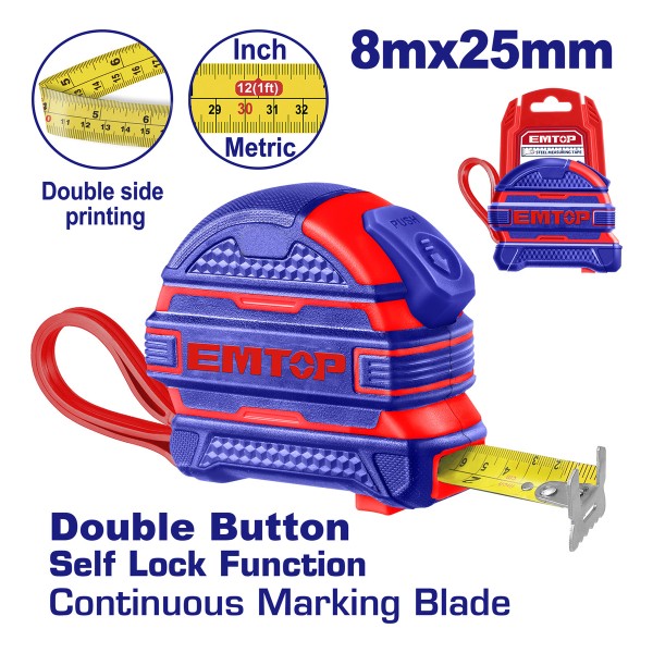 Cinta Metrica De 8mts 25mm Con Cierre Automático Emtop - Imagen 2