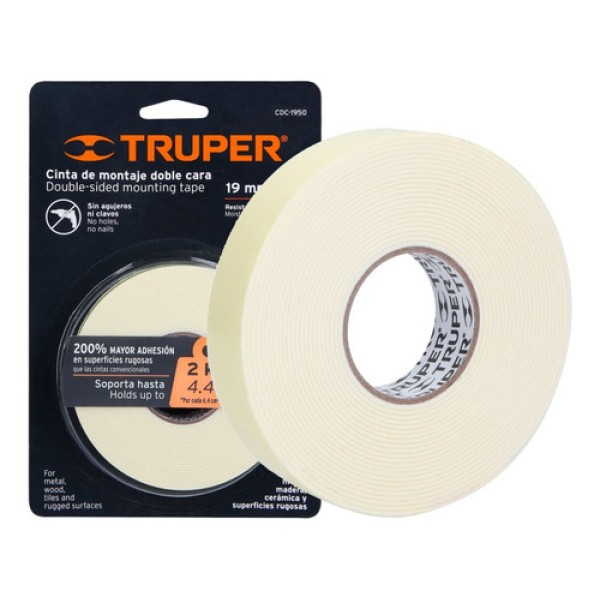 Cinta Doble Faz Truper 19mm X 5m Color Blanco - Imagen 2