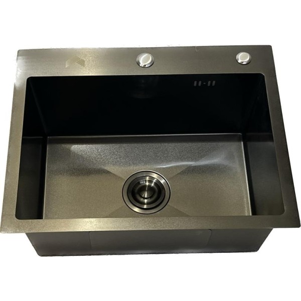 Pileta Simple Cuadrada Cocina Negra Grafito Acero C/griferia - Imagen 4