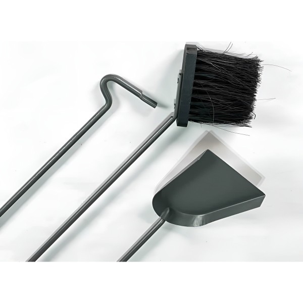 Set Pala Cepillo Atizador Hierro Mango Madera Para Parrillas - Imagen 4
