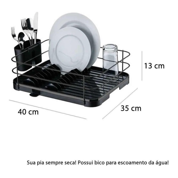 Escurridor De Platos Negro Y Soporte Para Cubiertos Negro - Imagen 9