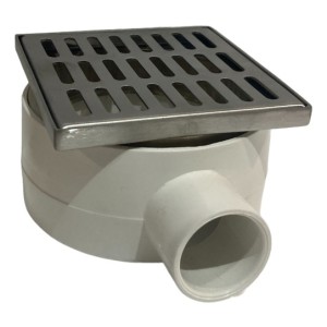Receptáculo De Ducha 10x10 En Pvc Con Rejilla Cromada