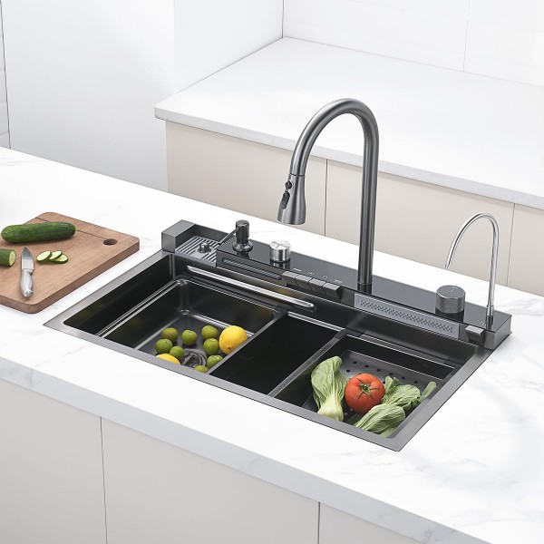 Pileta Bacha Cocina Negro Acero 304 Digital Mas Accesorios - Imagen 2