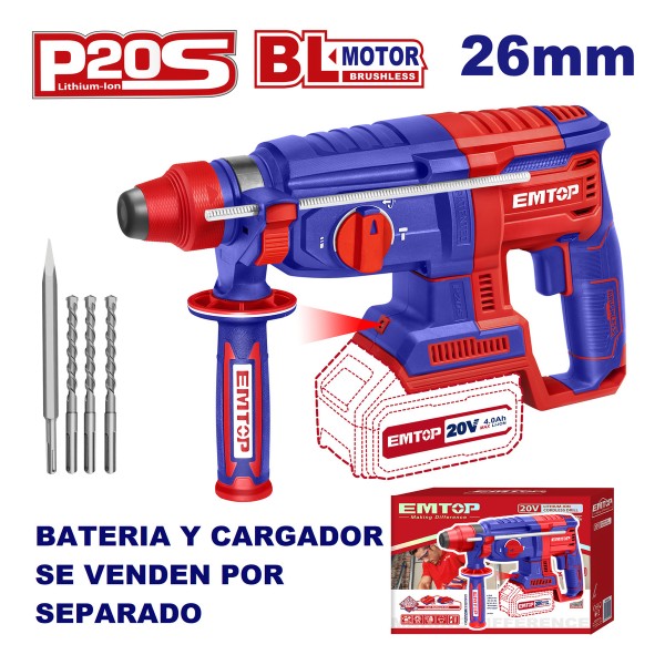 Rotomartillo Bateria S/bat 20v 60mm Brushless Sds Plus Emtop - Imagen 2