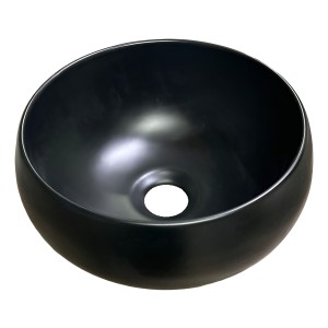Bacha Loza De Apoyo Negro Mate Sola Pileta De Baño Redonda
