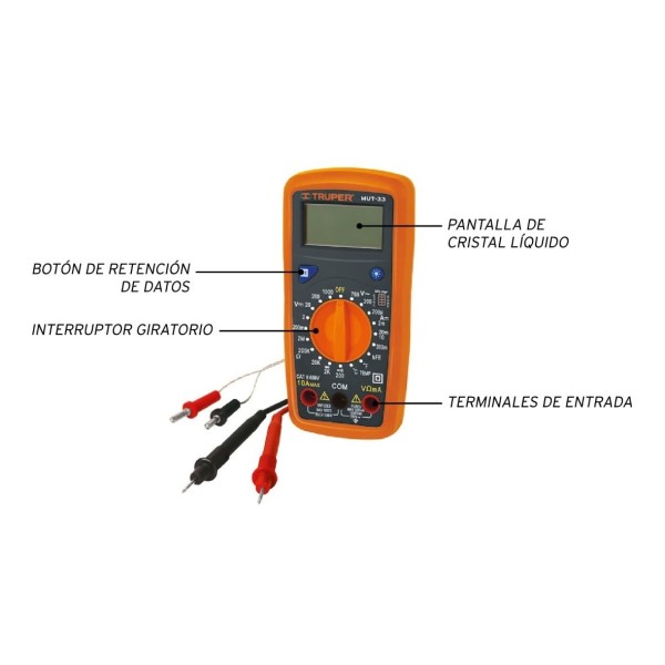 Tester Multimetro Digital Temp. Truper Mut-33 Profesional - Imagen 2