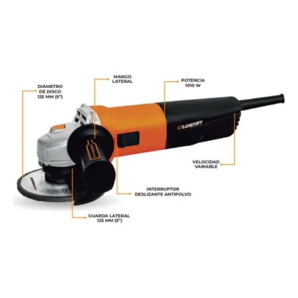 Amoladora Angular 1010w D Disco 125mm Vel Regulable Lusqtoff - Imagen 2