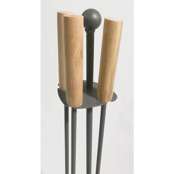 Set Pala Cepillo Atizador Hierro Mango Madera Para Parrillas - Imagen 2