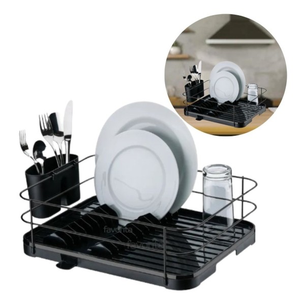 Escurridor De Platos Negro Y Soporte Para Cubiertos Negro