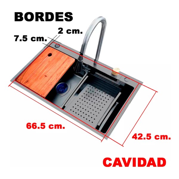 Pileta De Cocina Bacha De Acero Inoxidable Negro Completa - Imagen 7