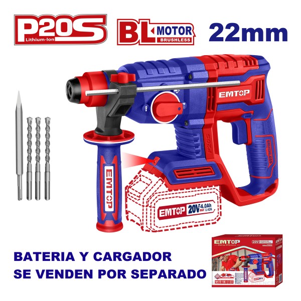 Rotomartillo A Bateria S/bat 20v Brushless Sds Plus Emtop - Imagen 2