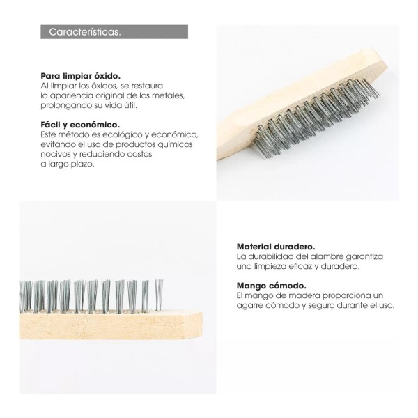 Cepillo De Alambre Mango Madera Limpia Óxidos Metales - Imagen 3