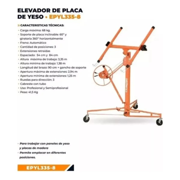 Elevador De Placas De Yeso 68kg Lusqtoff 3.35 Metros - Imagen 3