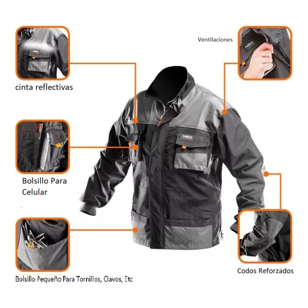 Campera Trabajo Reforzada Con Bolsillos Neo Safety - Imagen 3