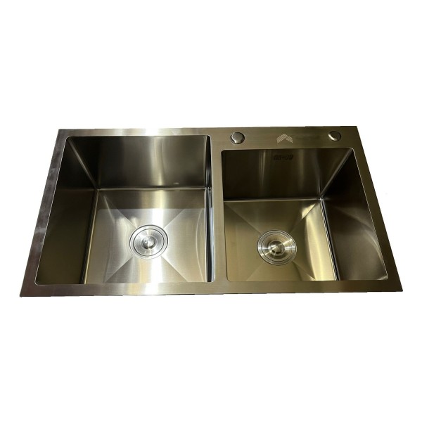 Pileta Doble Cuadrada Cocina Satinada Acero Inoxidable - Imagen 3
