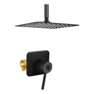 Monocomando Embutir Negro C/brazo De Techo Y Roseta Cuadrada