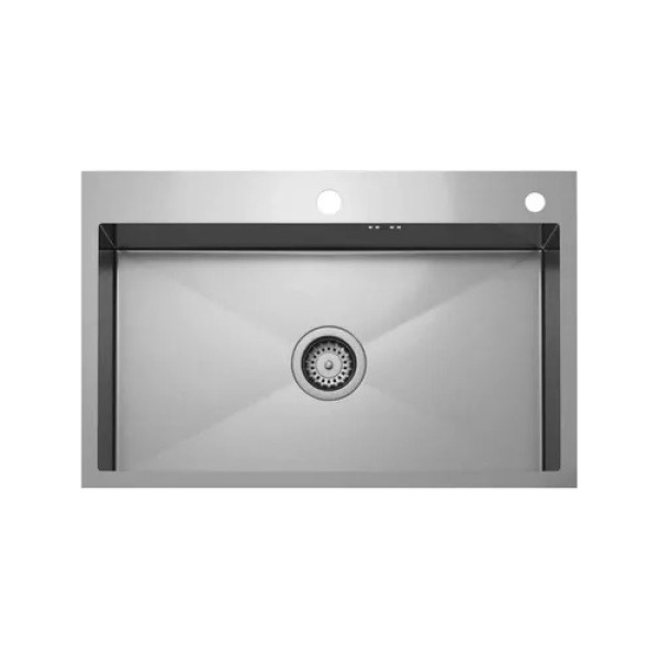Pileta Simple Cuadrada Cocina Satinada Con Monocomando Acero - Imagen 2