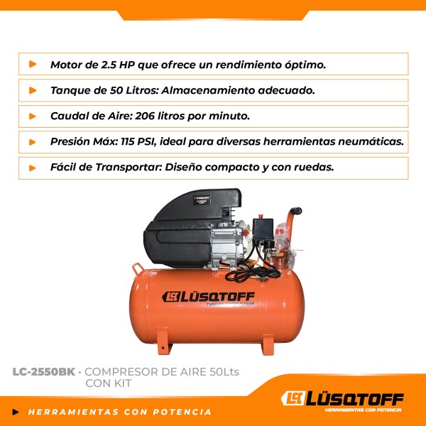 Compresor De Aire Eléctrico Portátil Lüsqtoff Lc-2550bk 50l - Imagen 2