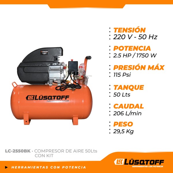 Compresor De Aire Eléctrico Portátil Lüsqtoff Lc-2550bk 50l - Imagen 3
