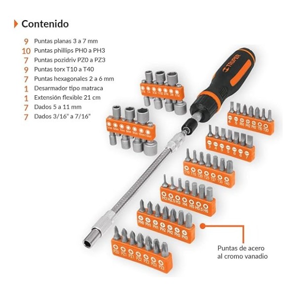 Destornillador Con Puntas Intercambiables 58 Piezas Truper - Imagen 2