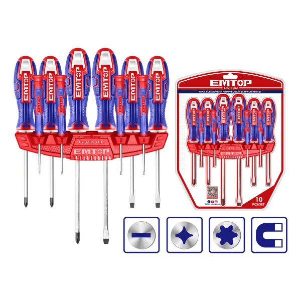 Set Juego De Destornilladores Imantados 10 Pcs Emtop - Imagen 2