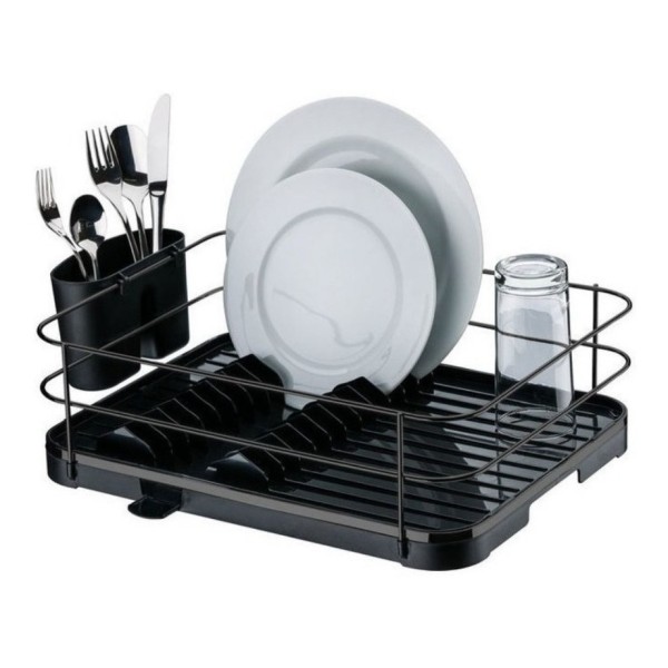 Escurridor De Platos Negro Y Soporte Para Cubiertos Negro - Imagen 4