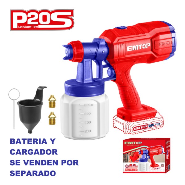 Pistola De Pintar A Bateria 20v S/bat Emtop Elsg2003 - Imagen 2