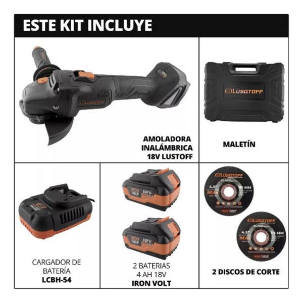 Amoladora Angular Inalambrica Lusqtoff Black Series 2 Bat - Imagen 6