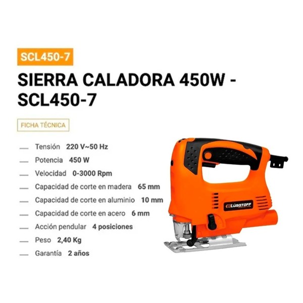 Sierra Caladora Lusqtoff Scl450-7 450w 65mm 4 Posiciones - Imagen 3