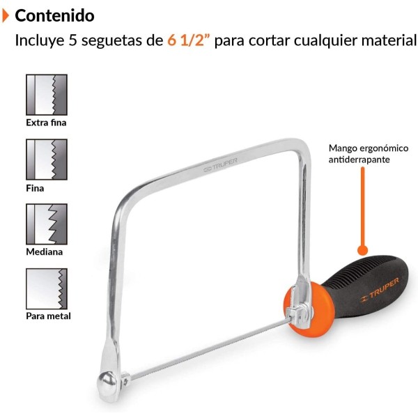 Arco De Sierra Para Calar 6 1/2 Con 5 Hojas Truper - Imagen 2