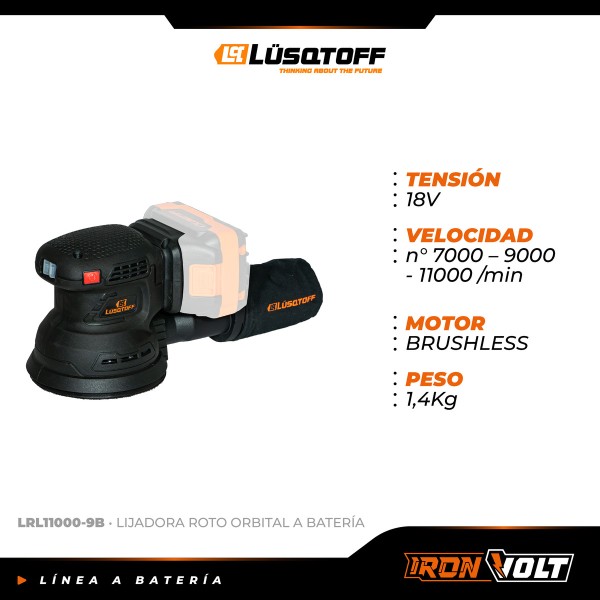 Lijadora Roto Orbital Inalambrica Lusqtoff Black Series Frec - Imagen 3