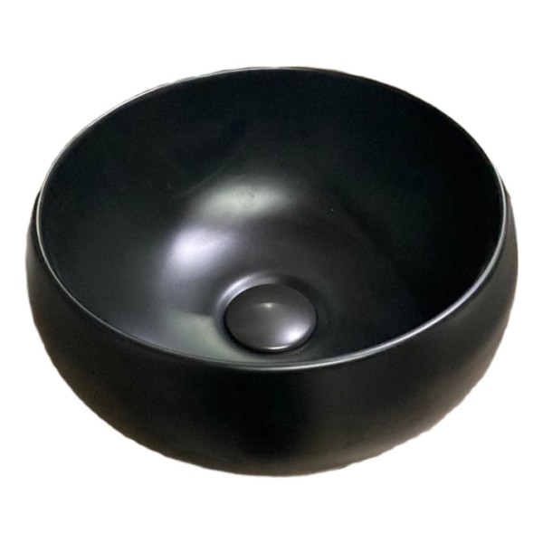 Bacha Loza De Apoyo Negro Mate Sola Pileta De Baño Redonda - Imagen 2