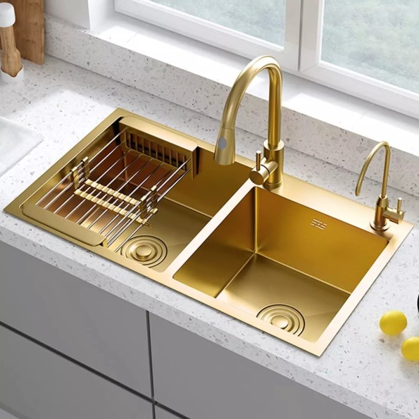 Pileta Y Media Cuadrada De Cocina Dorada Acero Inox. 304 - Imagen 5