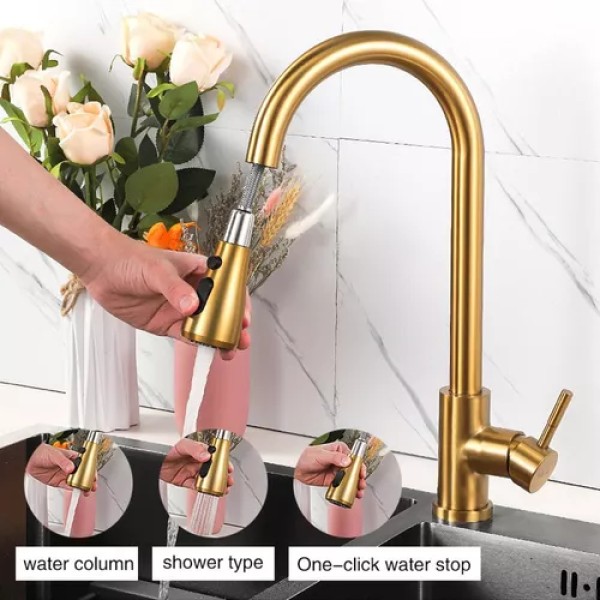 Grifería Canilla Extensible Flexible Cocina Dorado Gold - Imagen 2