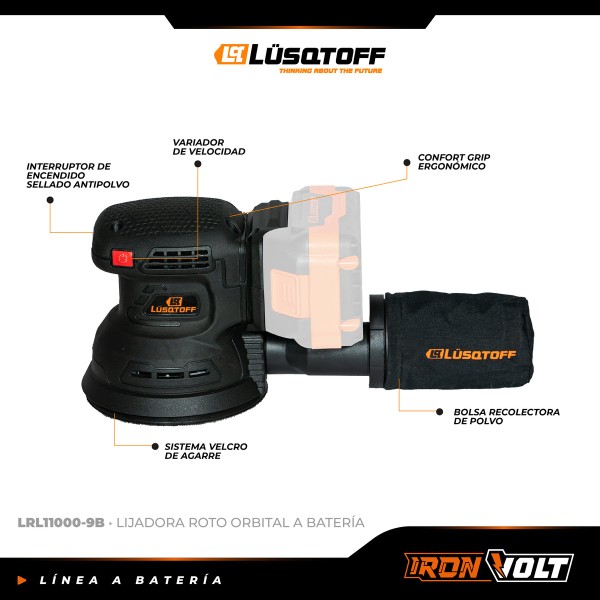 Lijadora Roto Orbital Inalambrica Lusqtoff Black Series Frec - Imagen 2
