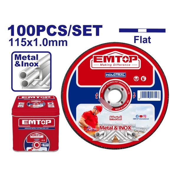 Set 100 Discos P/corte Metal 4 1/2x1mm Emtop Eacd10115100 - Imagen 2