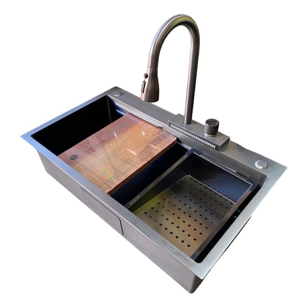 Pileta De Cocina Bacha De Acero Inoxidable Negro Completa - Imagen 4