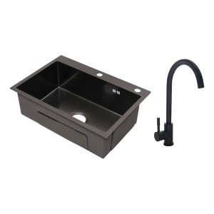 Pileta Simple Cuadrada Cocina Negra Grafito Acero C/griferia