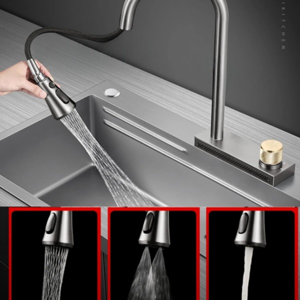 Pileta De Cocina Bacha De Acero Inoxidable Negro Completa - Imagen 3