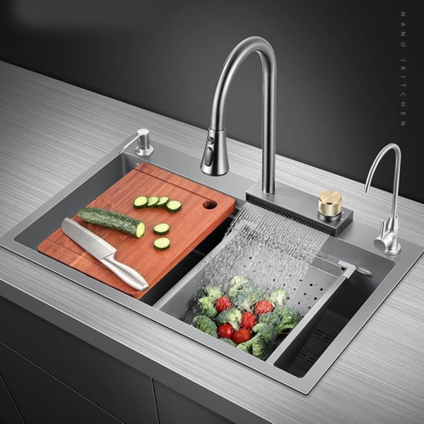 Pileta De Cocina Bacha De Acero Inoxidable Negro Completa - Imagen 2
