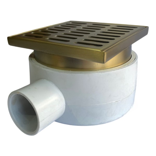 Receptáculo De Ducha 10x10 En Pvc Con Rejilla Dorada