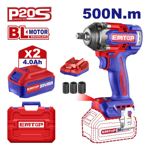 Llave De Impacto 500nm En Maletín + 2bat Y Cargador Emtop - Imagen 2