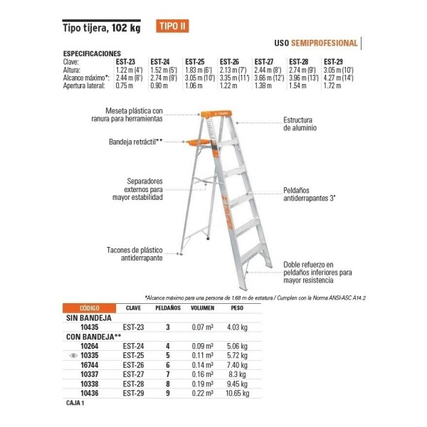 Escalera Aluminio Truper 6 Escalones Tijera 2.13mt 175 Kg - Imagen 2