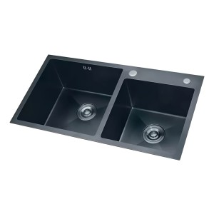 Pileta Doble Cuadrada Cocina Negra Grafito Acero Inoxidable